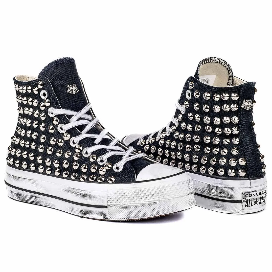 Converse All Star con Borchie - Alte suola Platform - Nere