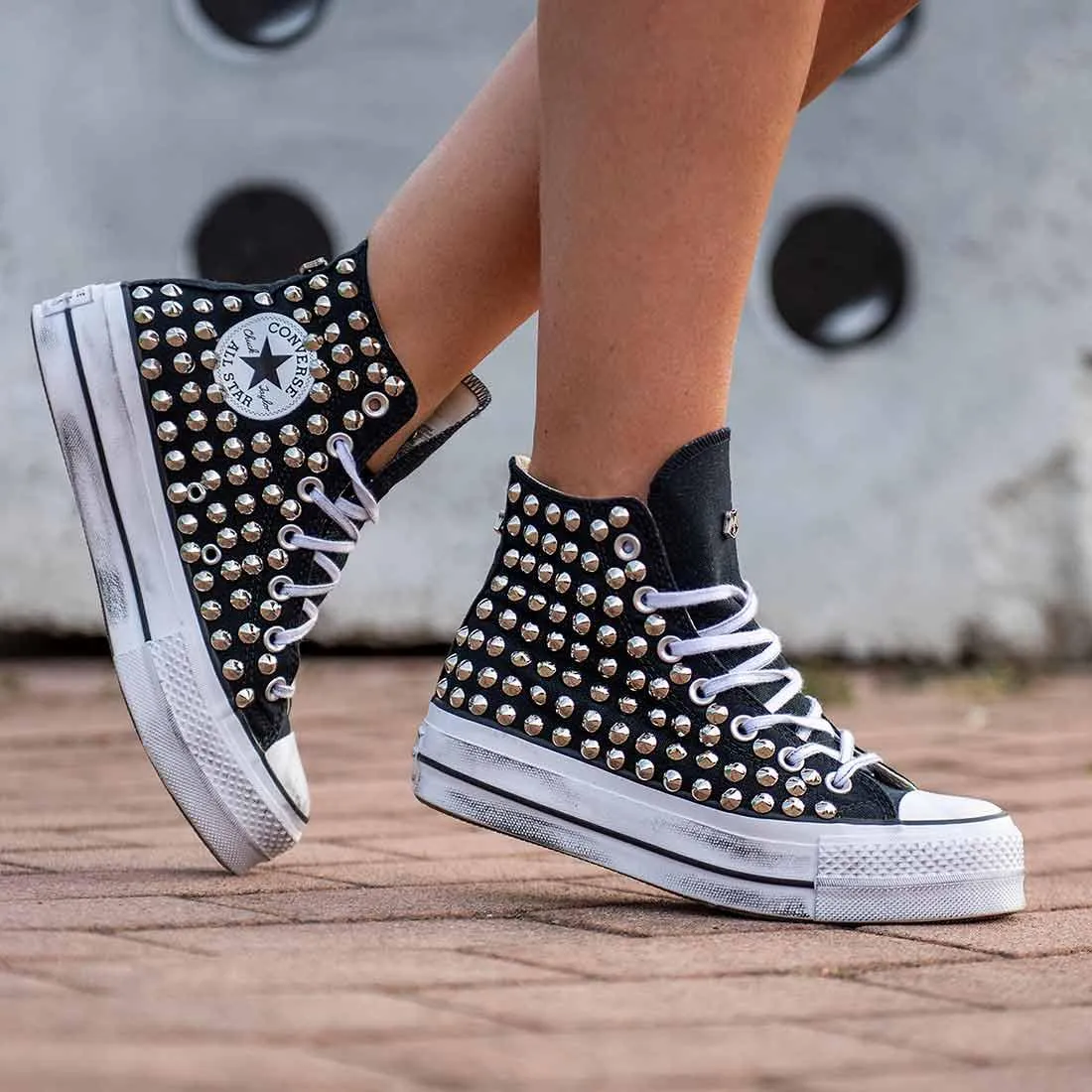 Converse All Star con Borchie - Alte suola Platform - Nere