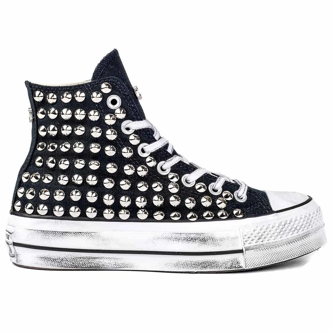 Converse All Star con Borchie - Alte suola Platform - Nere