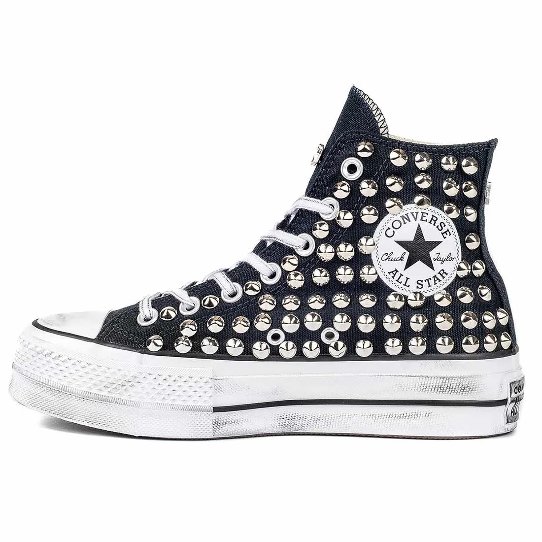 Converse All Star con Borchie - Alte suola Platform - Nere