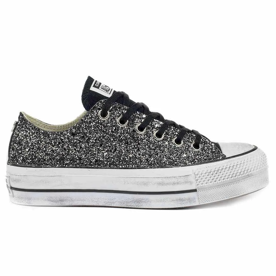 Converse Brillantini Nere Basse - Suola Platform