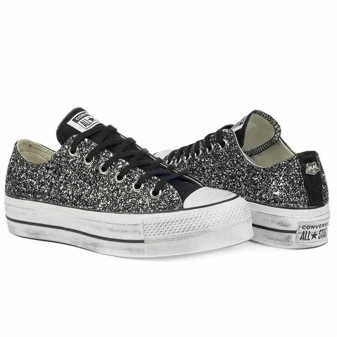 Converse Brillantini Nere Basse - Suola Platform