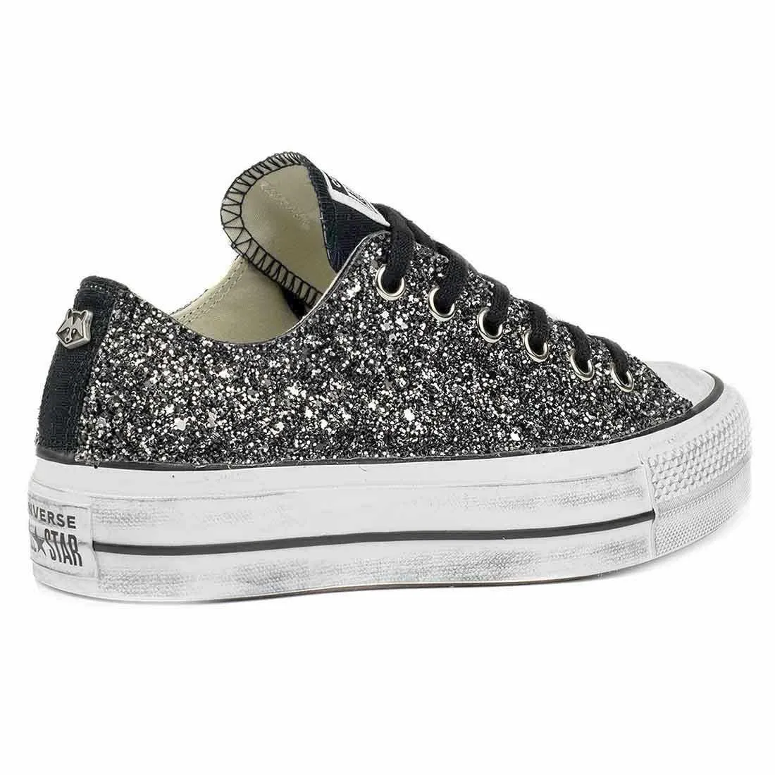 Converse Brillantini Nere Basse - Suola Platform