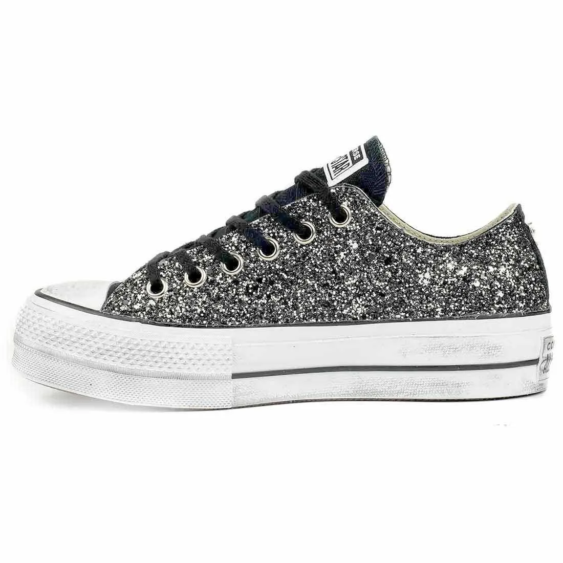 Converse Brillantini Nere Basse - Suola Platform