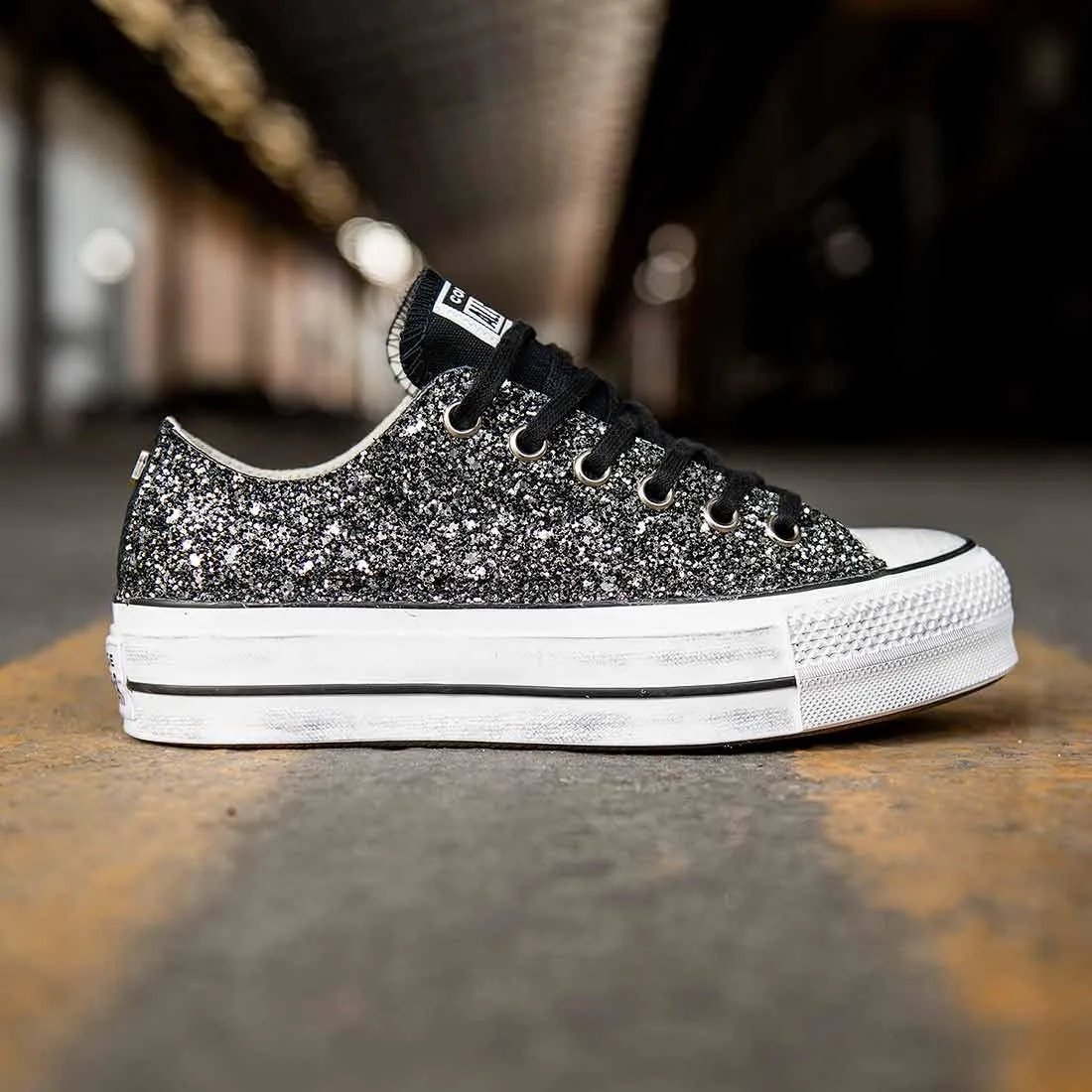 Converse Brillantini Nere Basse - Suola Platform