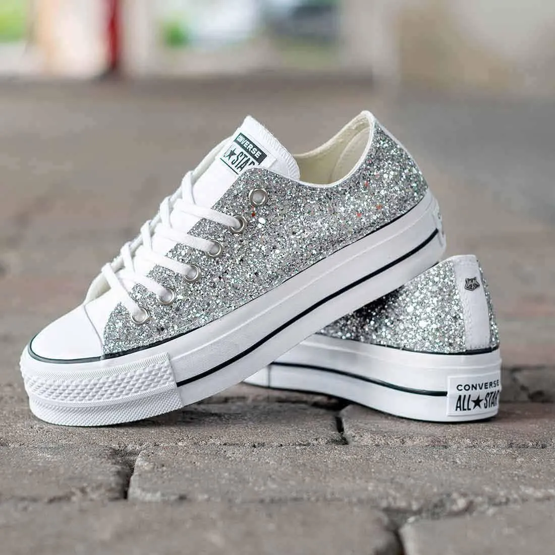 Converse Glitter Argento Basse - Suola Platform