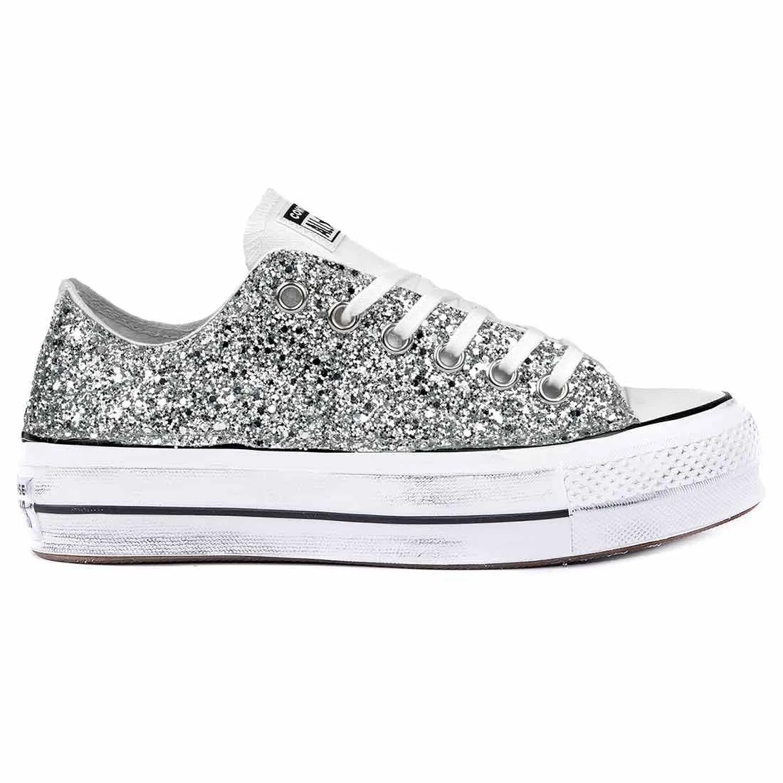 Converse Glitter Argento Basse - Suola Platform
