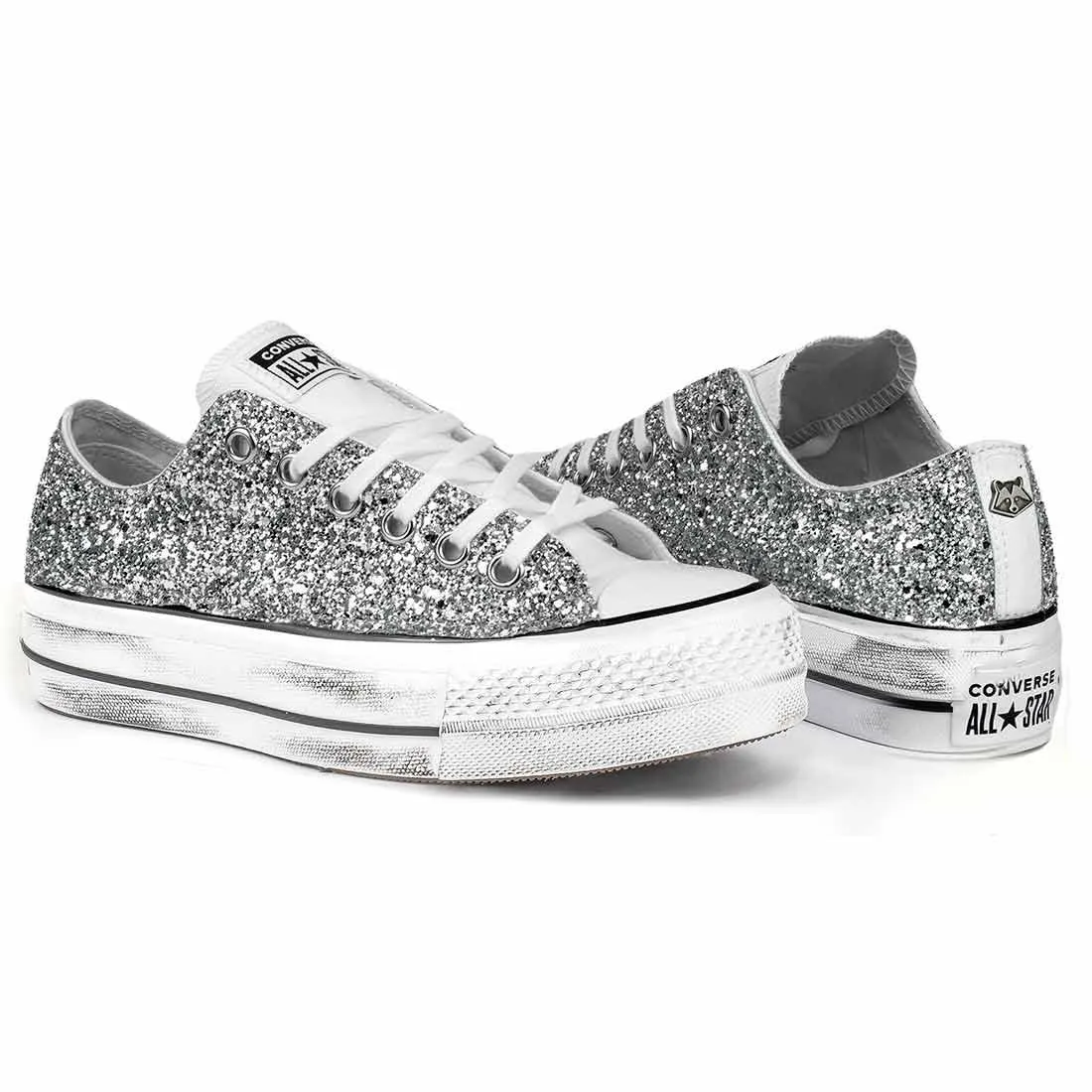 Converse Glitter Argento Basse - Suola Platform