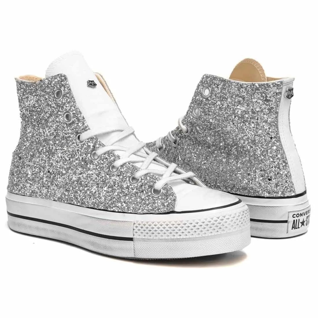 Converse Platform con Glitter Argento - Alte