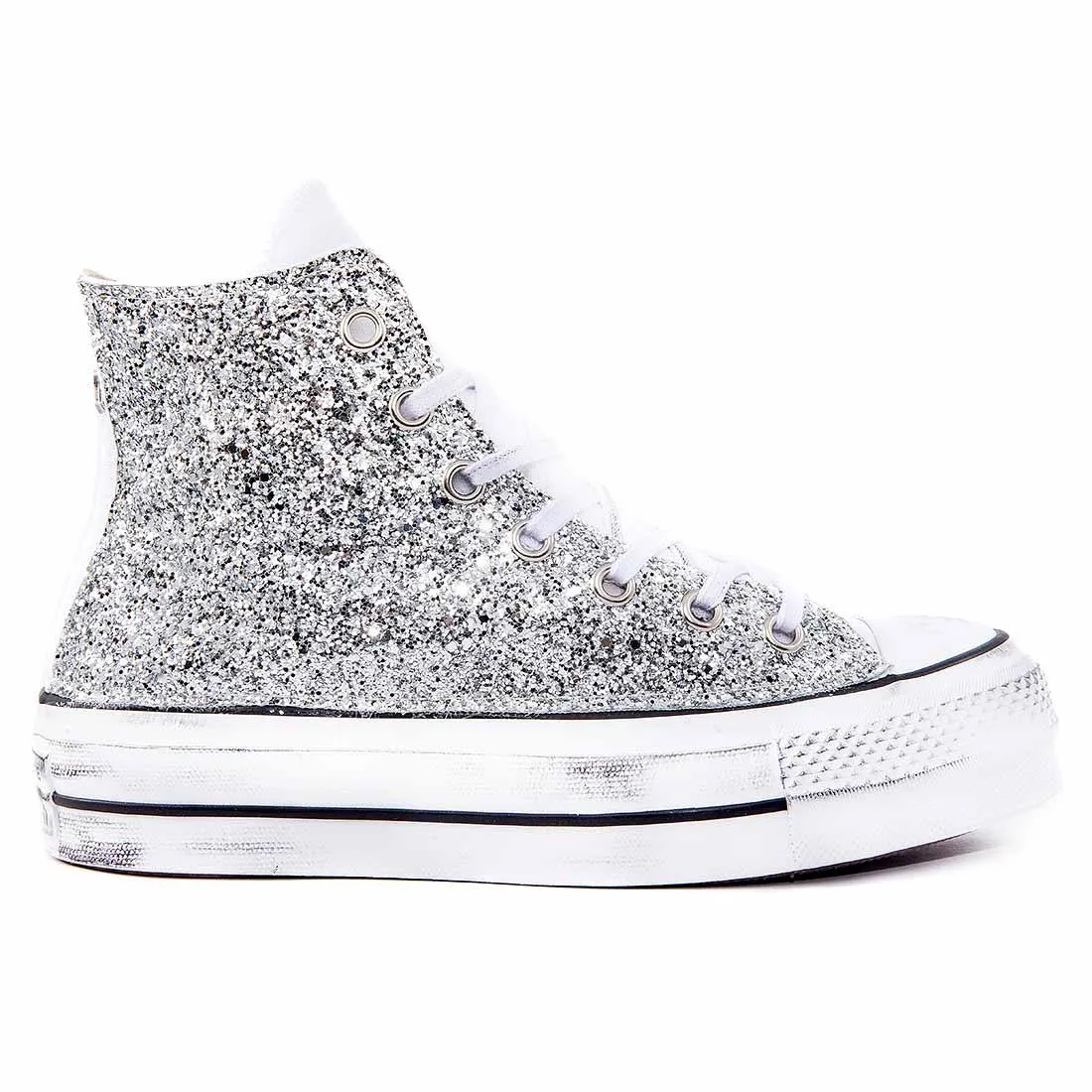 Converse Platform con Glitter Argento - Alte