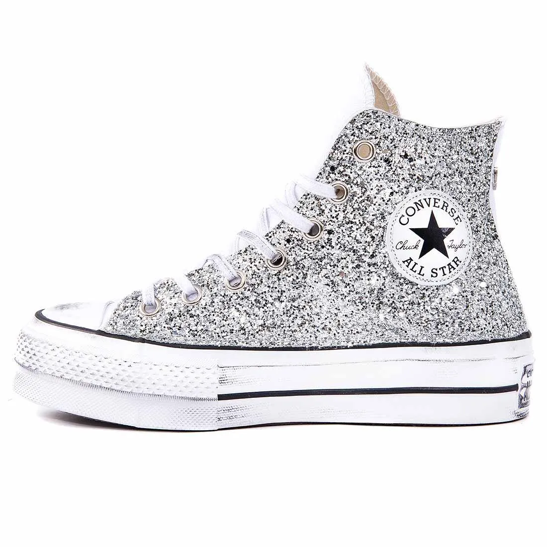 Converse Platform con Glitter Argento - Alte