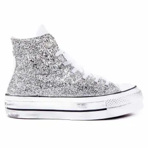 Converse Platform con Glitter Argento - Alte