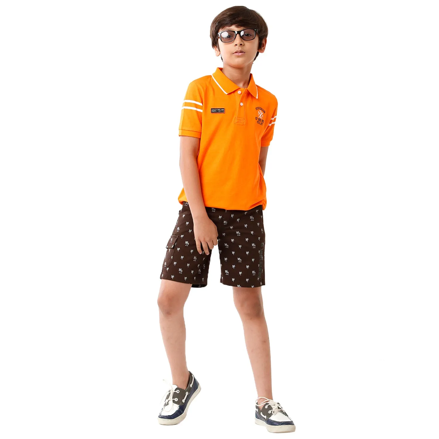 CP BRO BOYS Printed Slim Fit Brown Color Cotton Shorts - BBSHRT S2 1C
