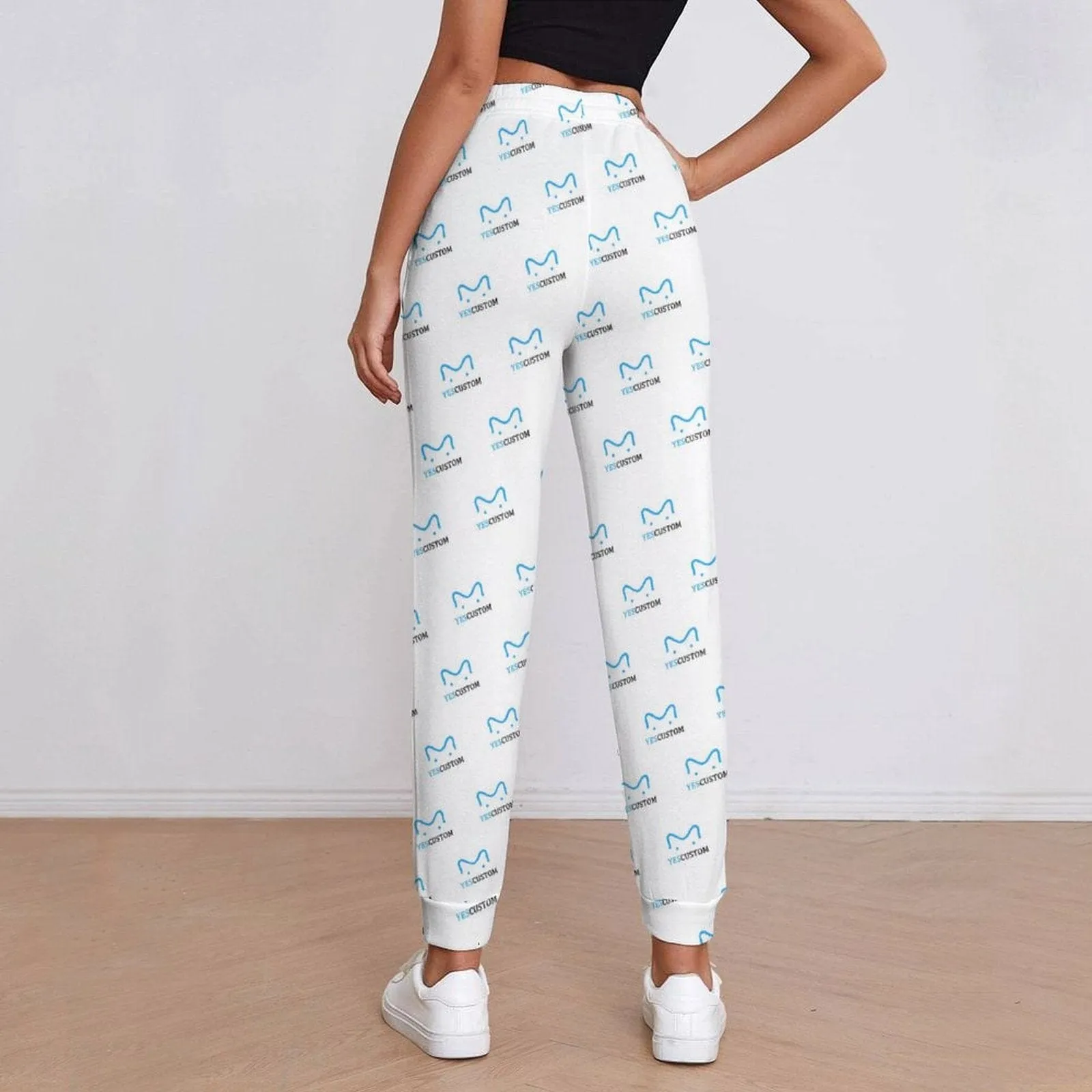 Custom Logo Sweatpants White Background Closed Bottom Women's All Over Print Personalized Casual Sweatpants