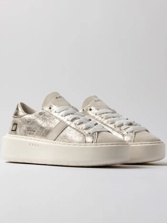 D.A.T.E. Women's Hill Low Platform Stardust Trainers In Platinum W421-HP-ST-PL
