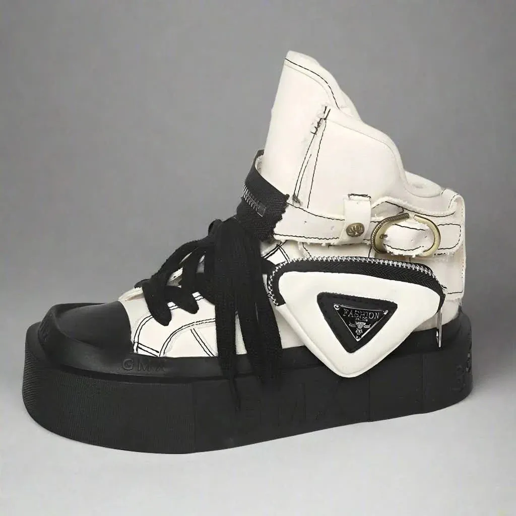 Denim Ankle Platform Boots for Women with Side Pocket