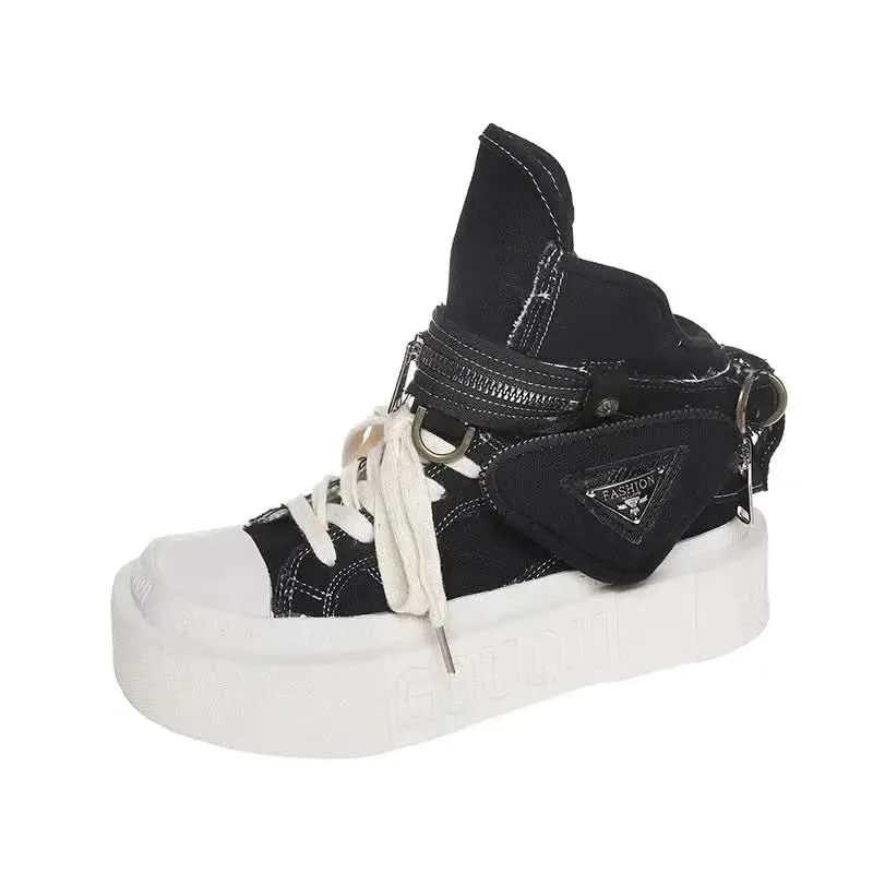 Denim Ankle Platform Boots for Women with Side Pocket
