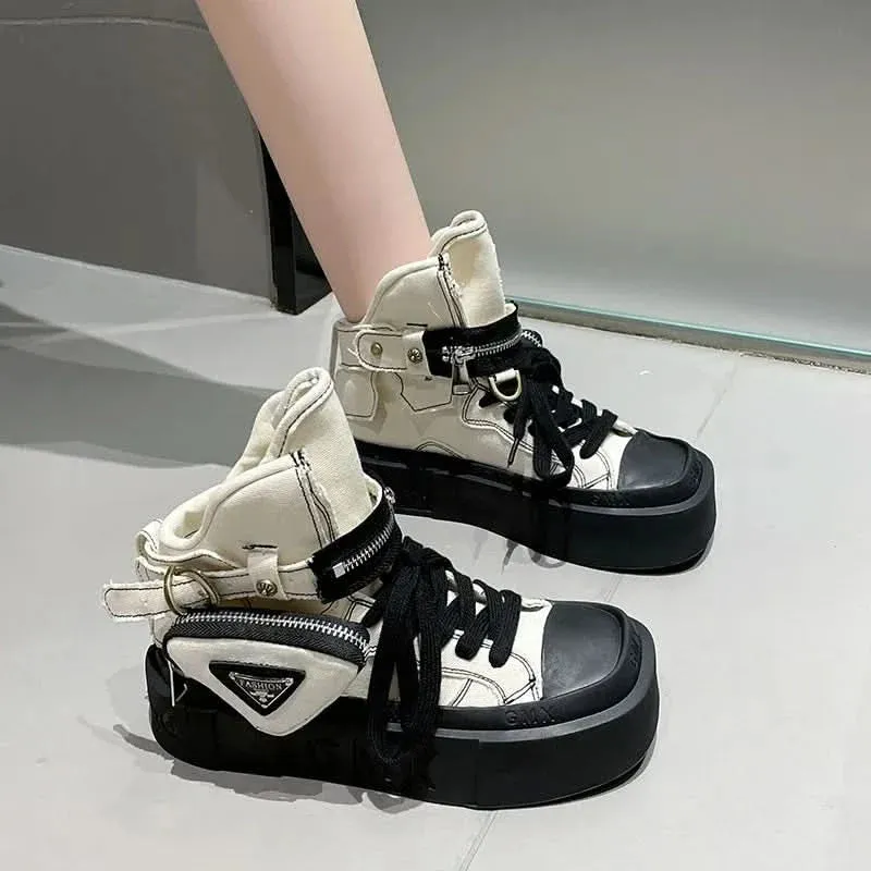 Denim Ankle Platform Boots for Women with Side Pocket