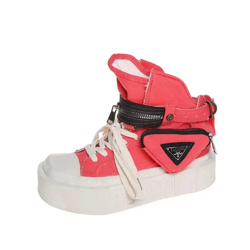 Denim Ankle Platform Boots for Women with Side Pocket