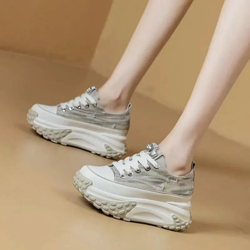 Denim Platform Sneakers | Bling 6cm Height for Women