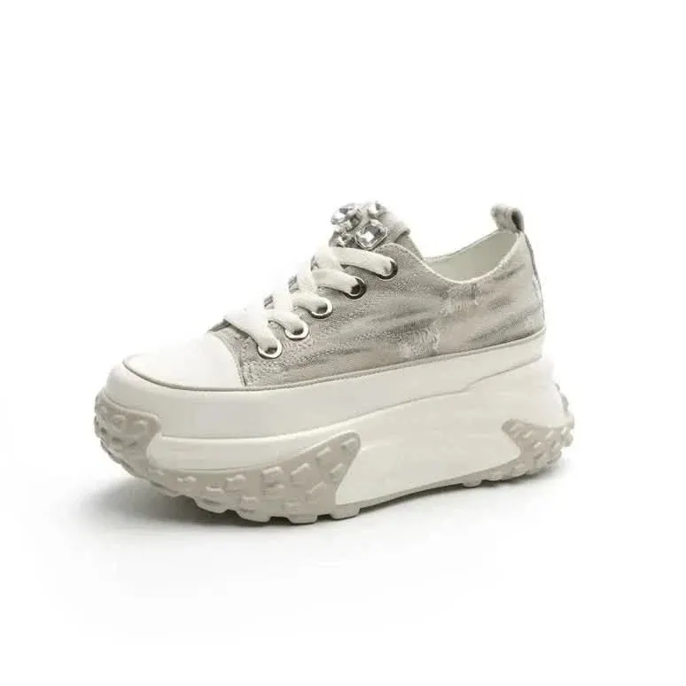Denim Platform Sneakers | Bling 6cm Height for Women