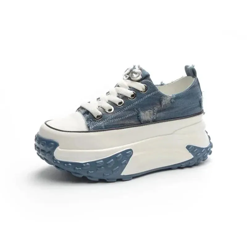Denim Platform Sneakers | Bling 6cm Height for Women