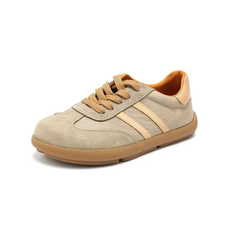 Dwarves Army Trainer Genuine Leather Sneakers for Women with Stripes in Khaki/Black/Light Grey/Green