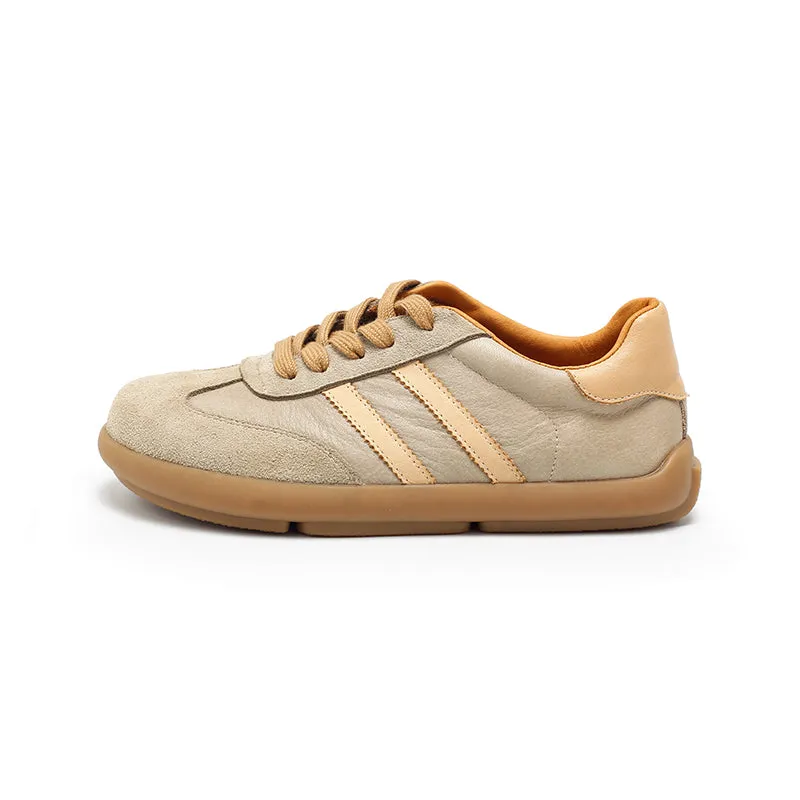 Dwarves Army Trainer Genuine Leather Sneakers for Women with Stripes in Khaki/Black/Light Grey/Green