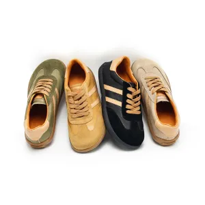 Dwarves Army Trainer Genuine Leather Sneakers for Women with Stripes in Khaki/Black/Light Grey/Green