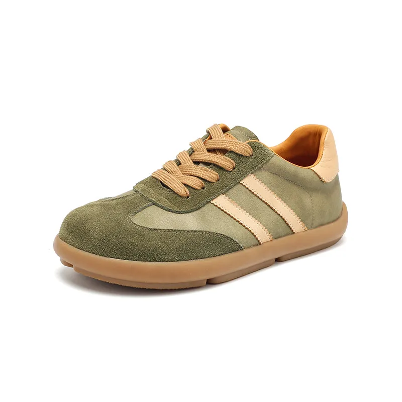 Dwarves Army Trainer Genuine Leather Sneakers for Women with Stripes in Khaki/Black/Light Grey/Green