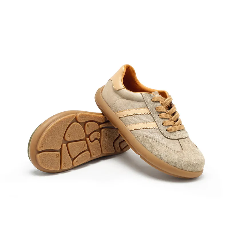 Dwarves Army Trainer Genuine Leather Sneakers for Women with Stripes in Khaki/Black/Light Grey/Green