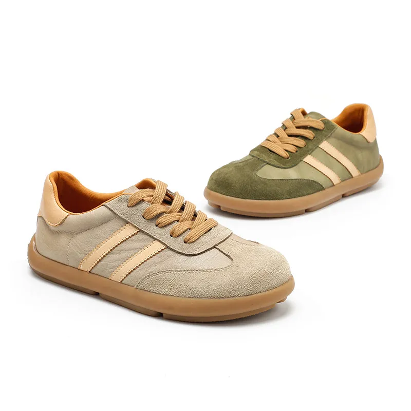 Dwarves Army Trainer Genuine Leather Sneakers for Women with Stripes in Khaki/Black/Light Grey/Green