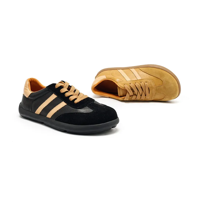 Dwarves Army Trainer Genuine Leather Sneakers for Women with Stripes in Khaki/Black/Light Grey/Green