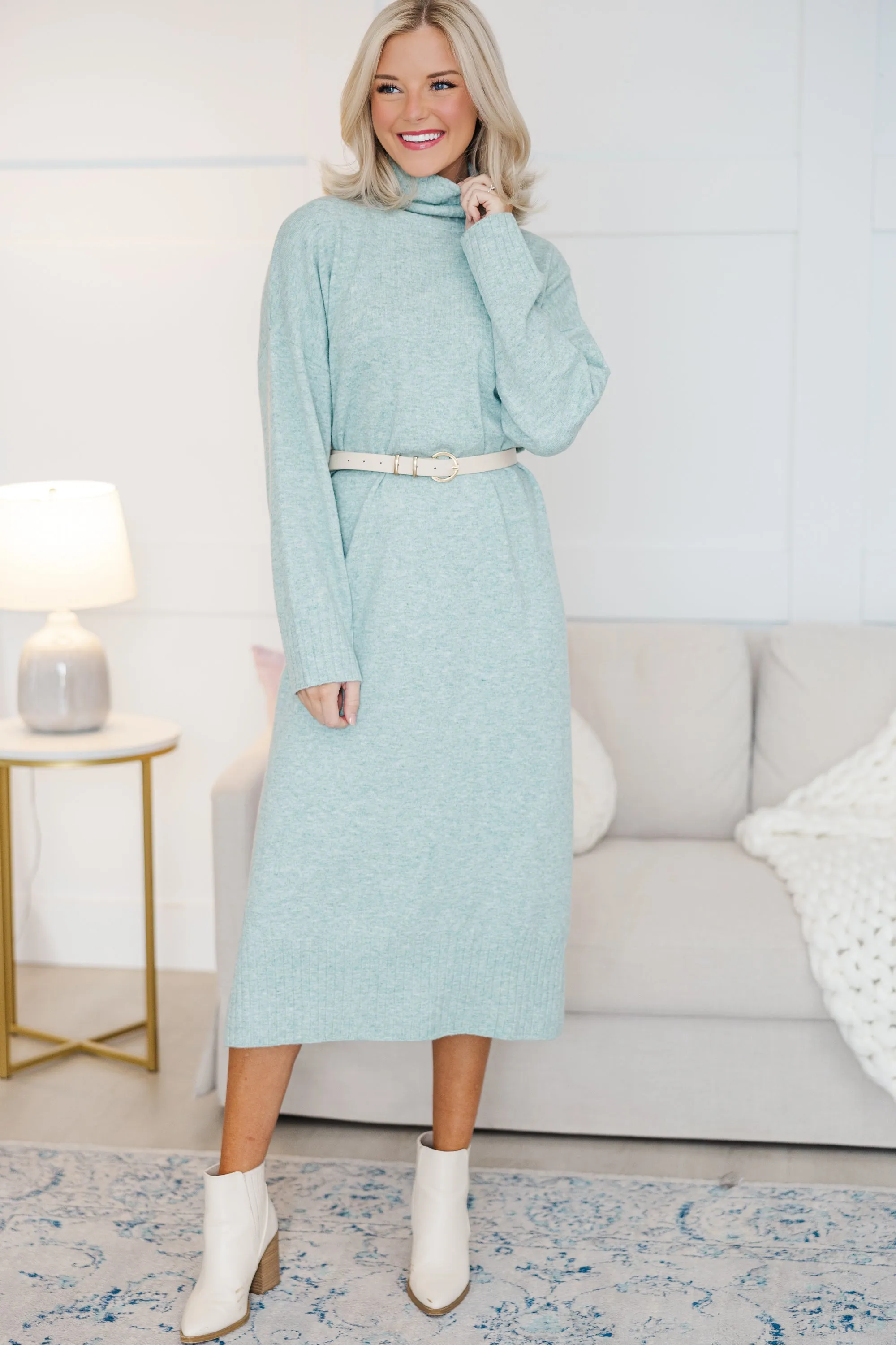 Easy Days Sage Green Sweater Midi Dress