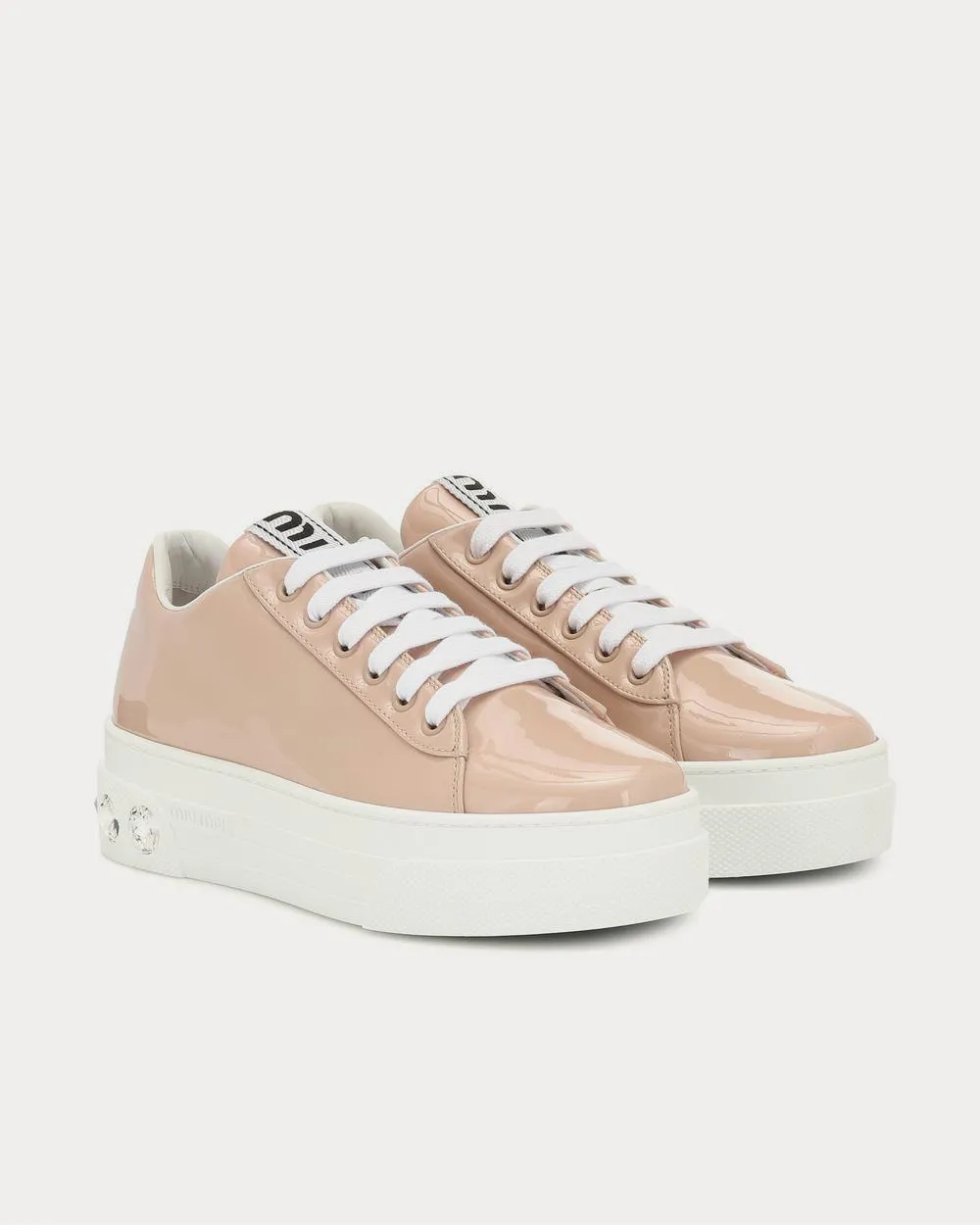 Embellished patent-leather Beige Low Top Sneakers