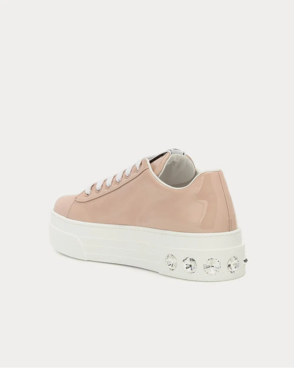 Embellished patent-leather Beige Low Top Sneakers