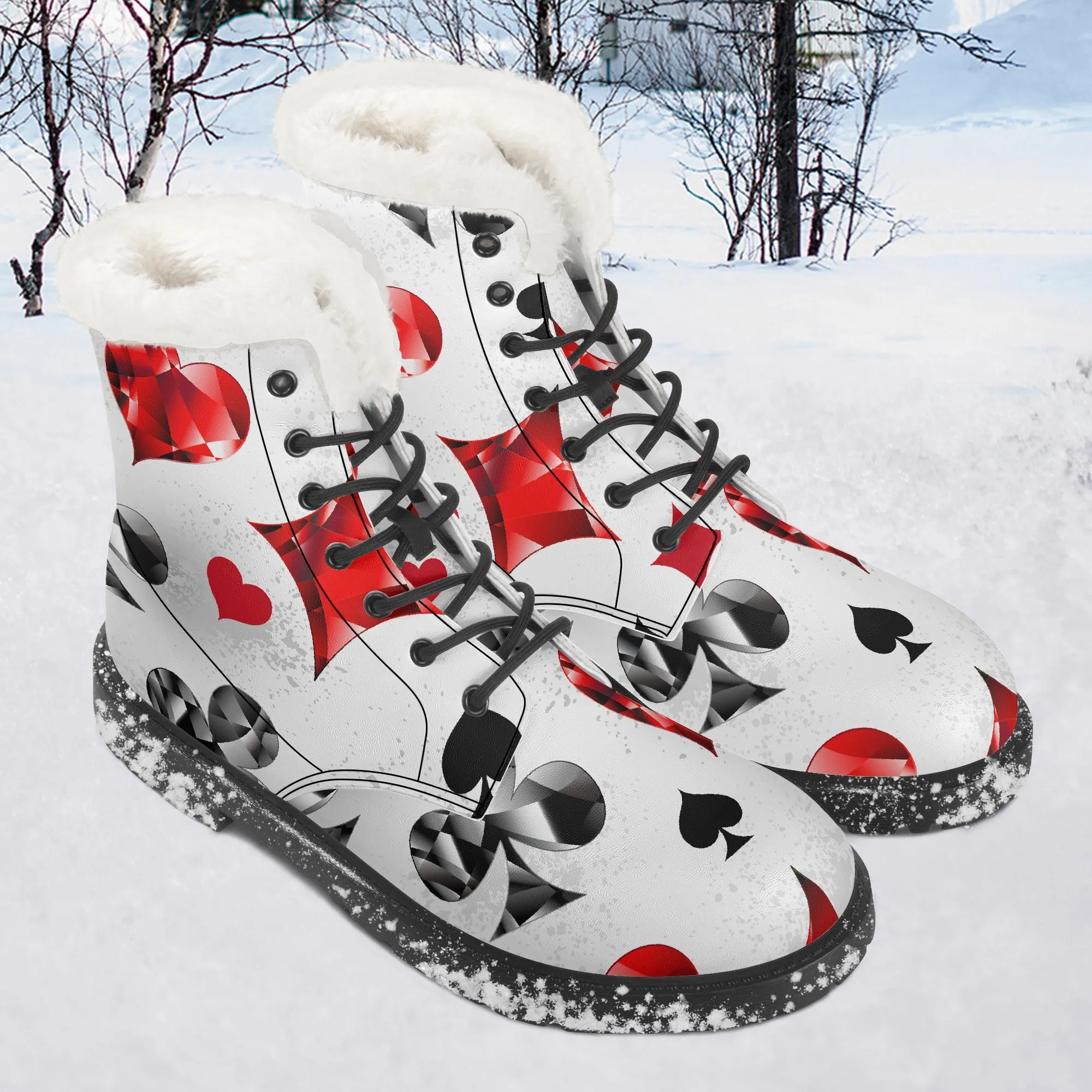 Faux Fur Leather Boots Playing Cards