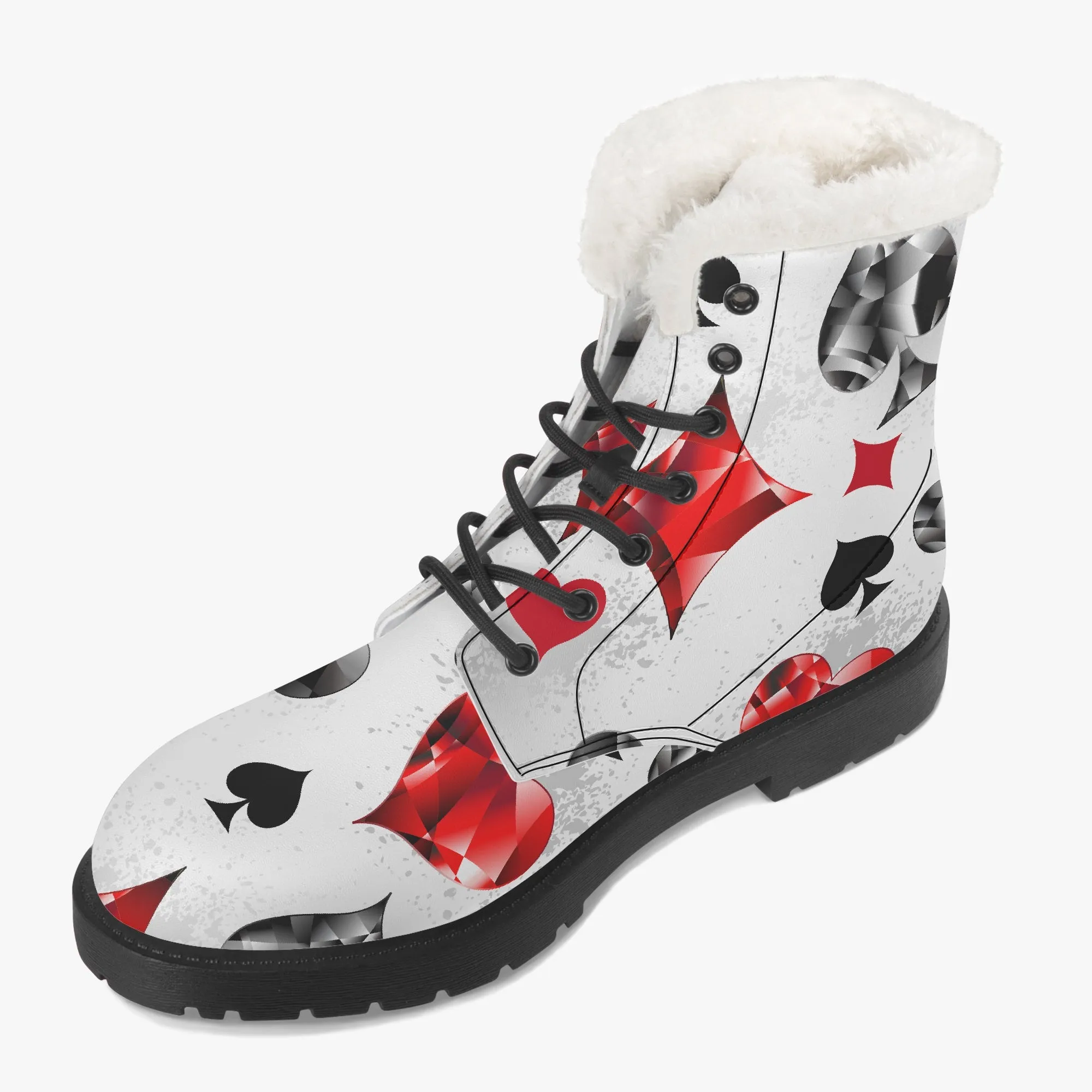 Faux Fur Leather Boots Playing Cards