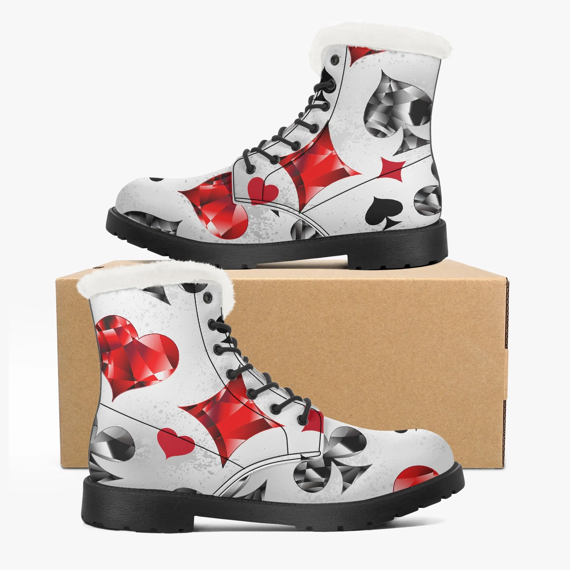 Faux Fur Leather Boots Playing Cards