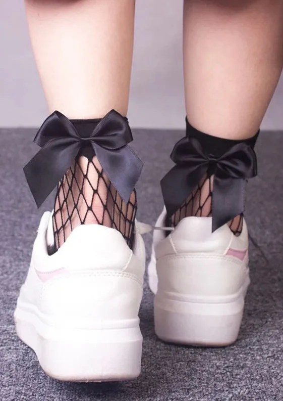 Fishnet Bow Ankle Socks