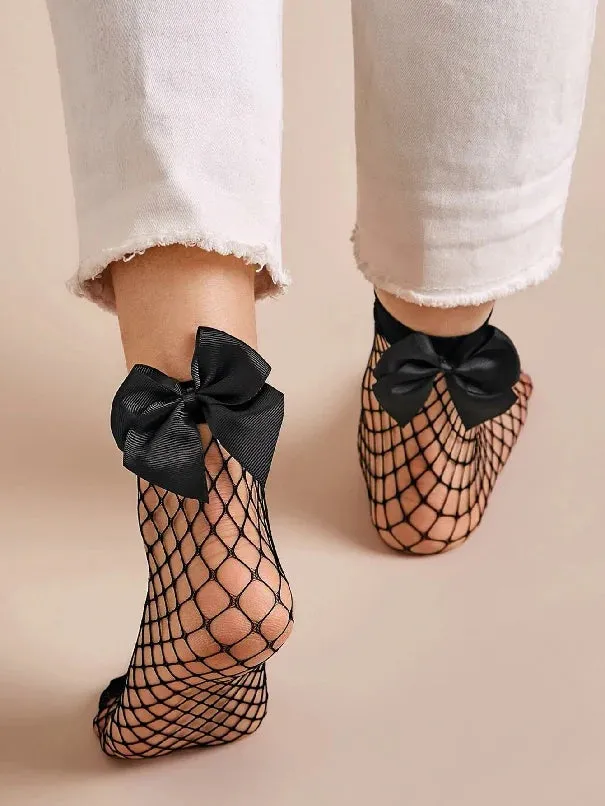 Fishnet Bow Ankle Socks