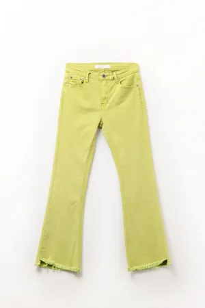 Flare Jeans With Raw Hem Edge In Lime Color