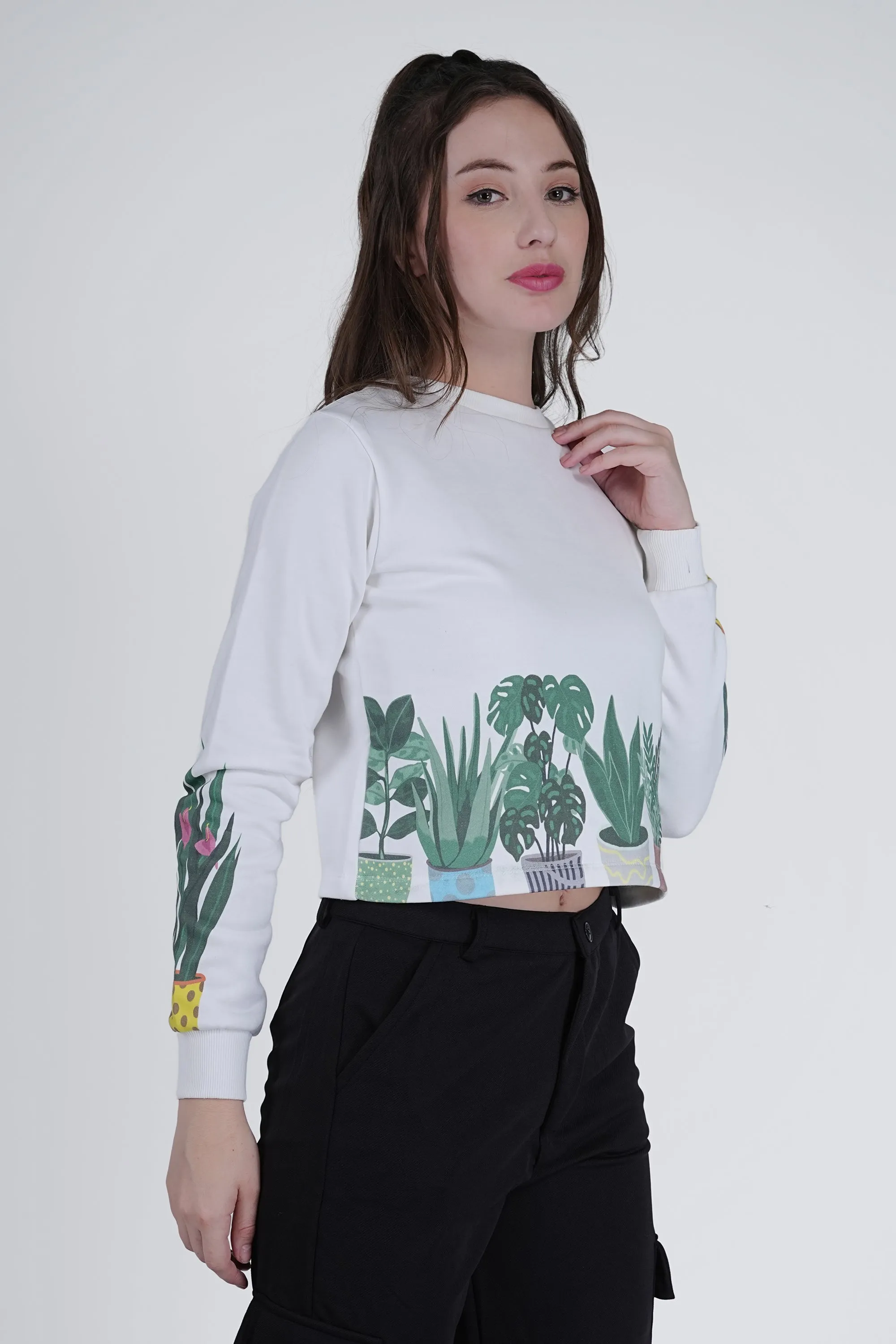 Flawless Women White Printed Sweatshirt | PLANTMANIA