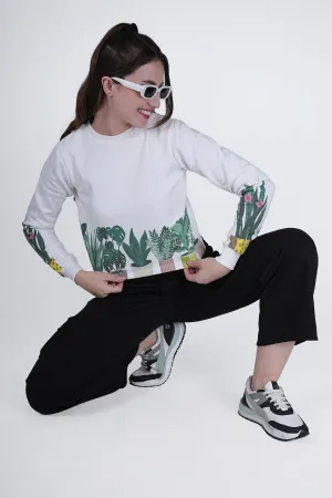 Flawless Women White Printed Sweatshirt | PLANTMANIA