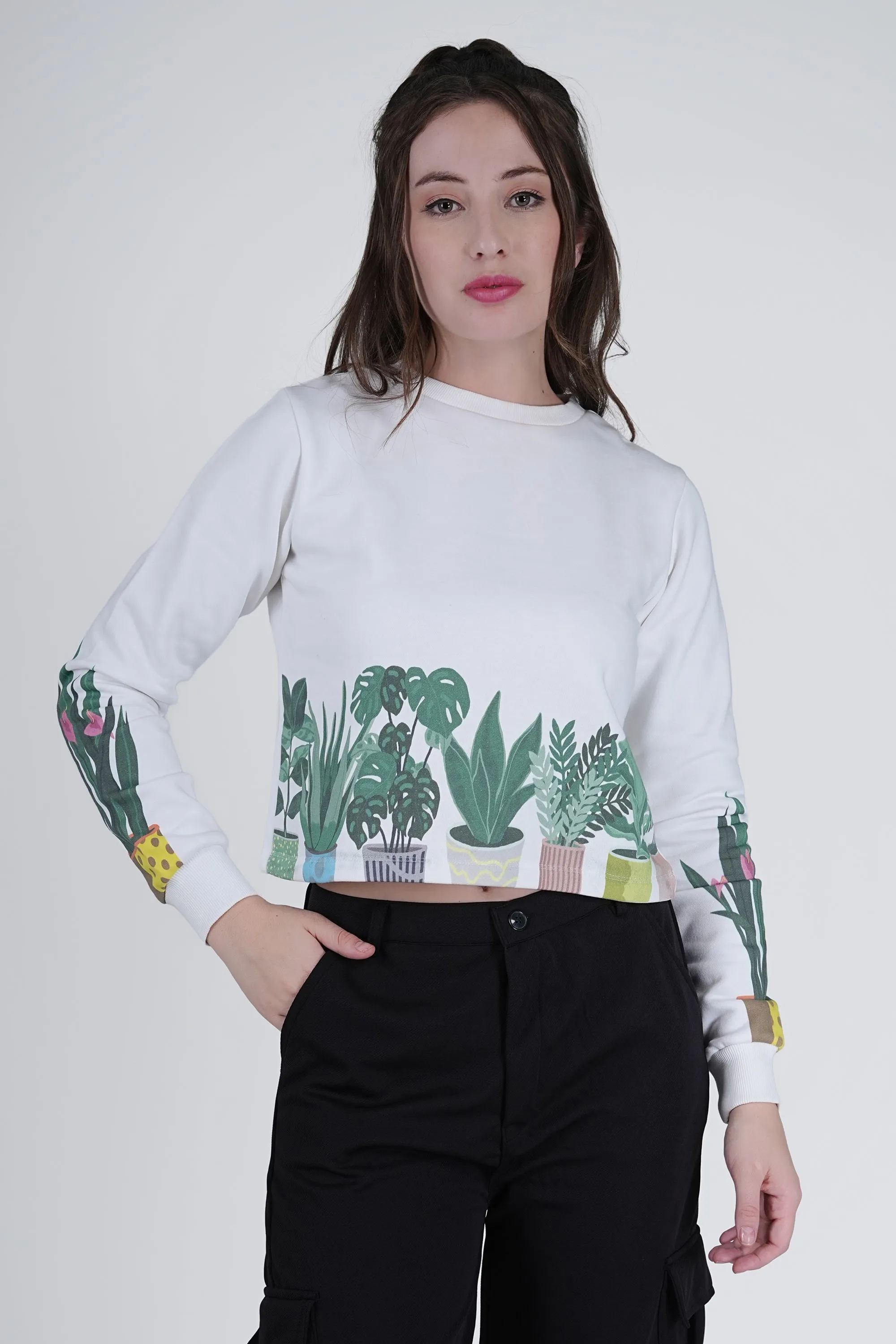 Flawless Women White Printed Sweatshirt | PLANTMANIA