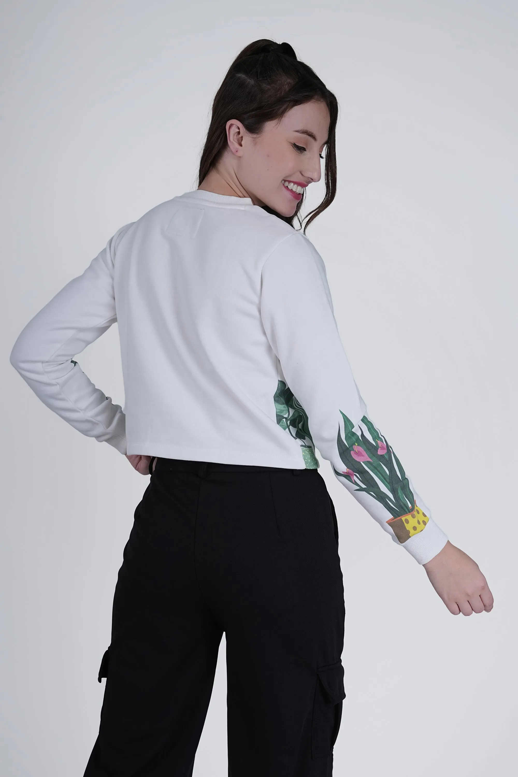 Flawless Women White Printed Sweatshirt | PLANTMANIA