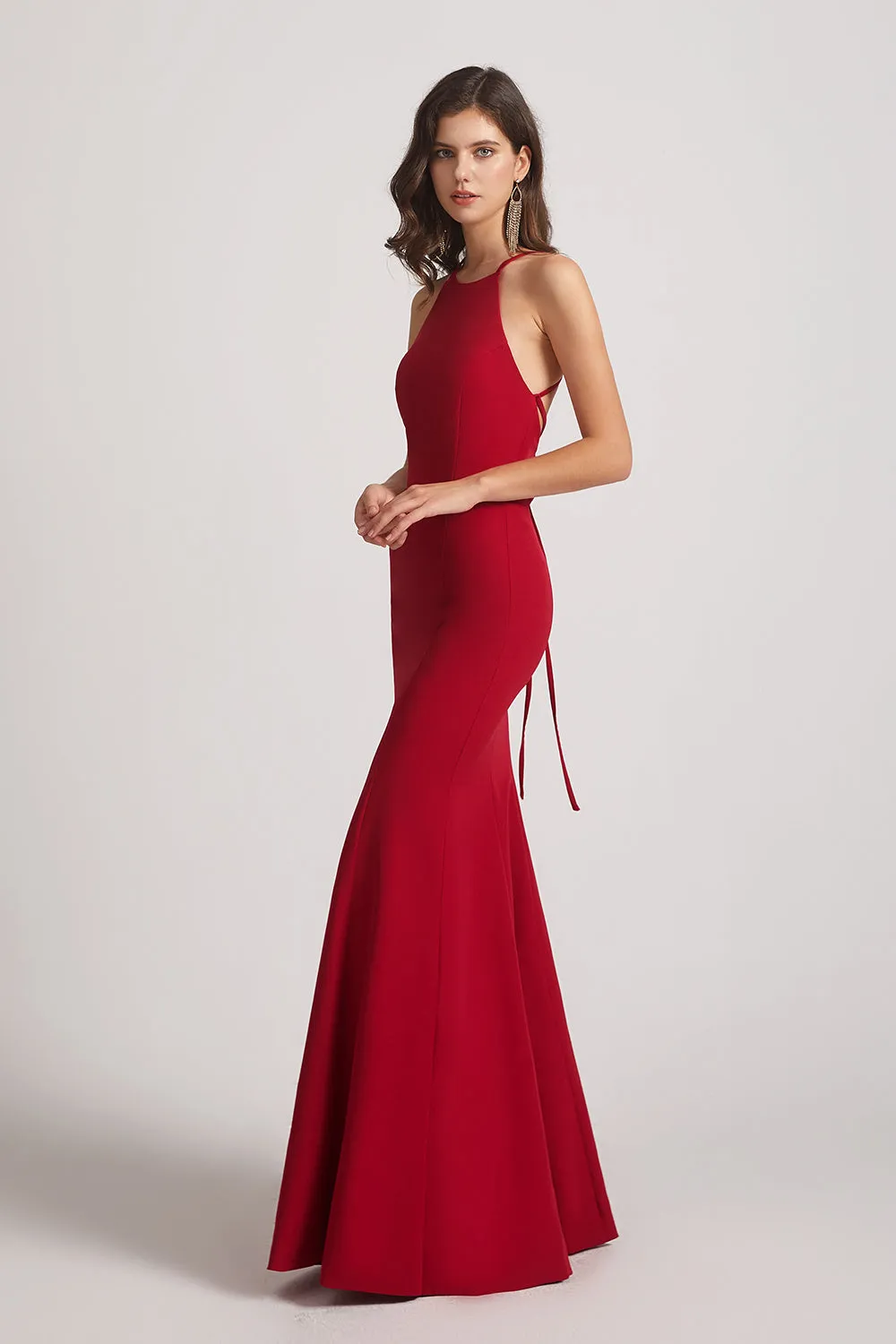 Floor Length Mermaid Halter Criss-Cross Back Bridesmaid Dresses (AF0138)