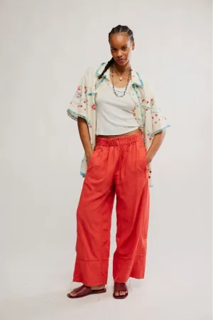 Free People Days End Linen Pants Poppy Red
