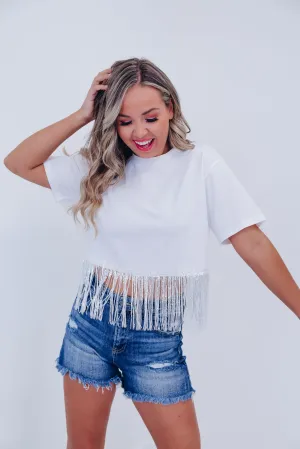 Fringe Trend Sequin  Crop Top - White