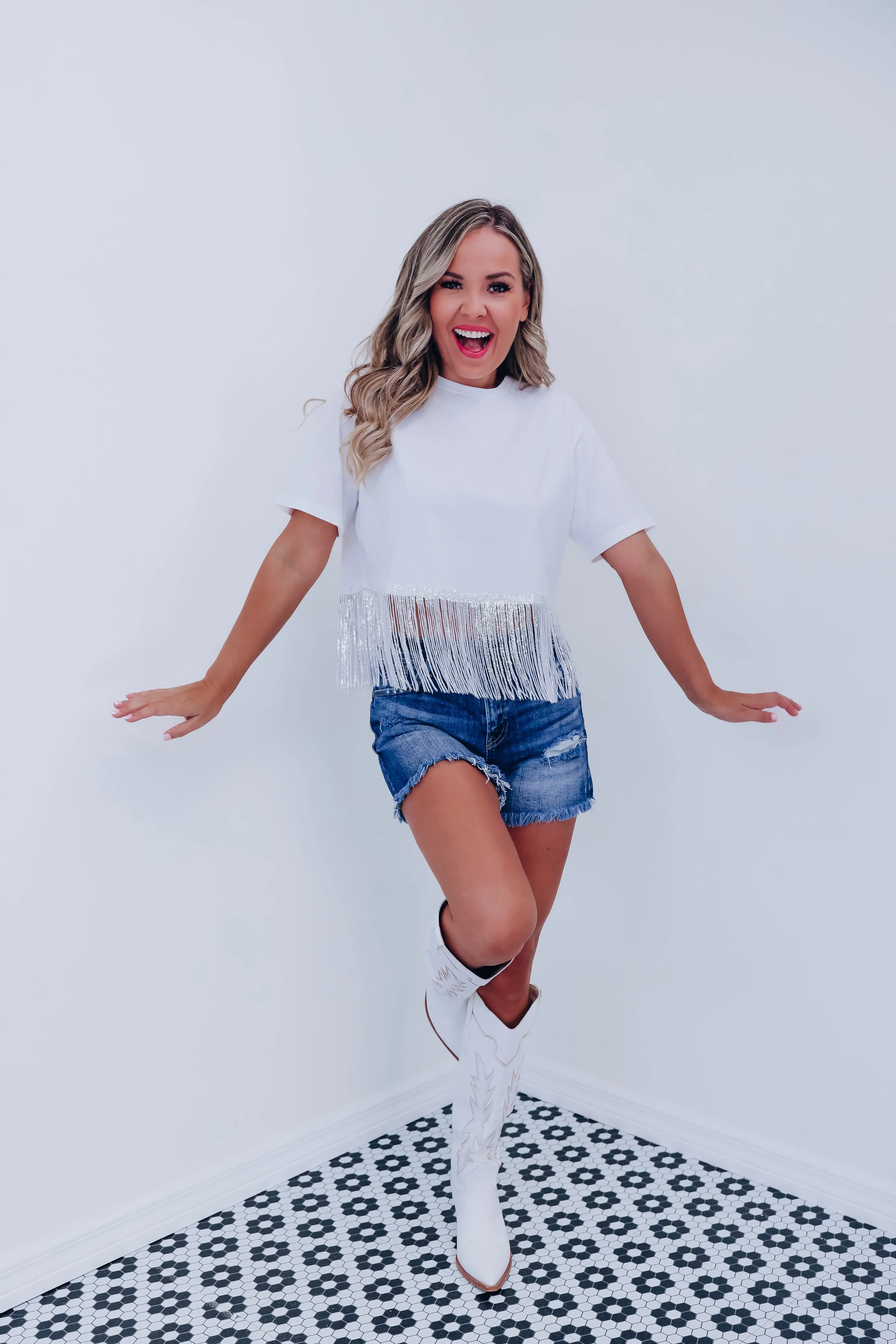 Fringe Trend Sequin  Crop Top - White